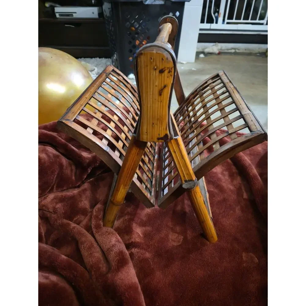 Vintage Bamboo Folding Magazine Rack Bentwood Rattan Boho MCM Hollywood Regency